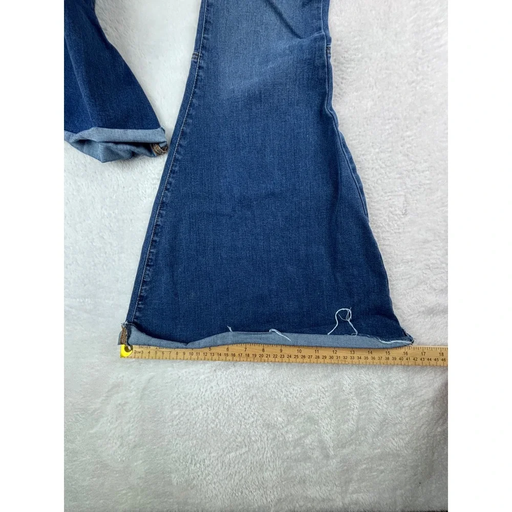 Free People Bell Bottom Jeans High Rise Raw Hem Dark Wash Denim Flare W 27R - Picture 8 of 13